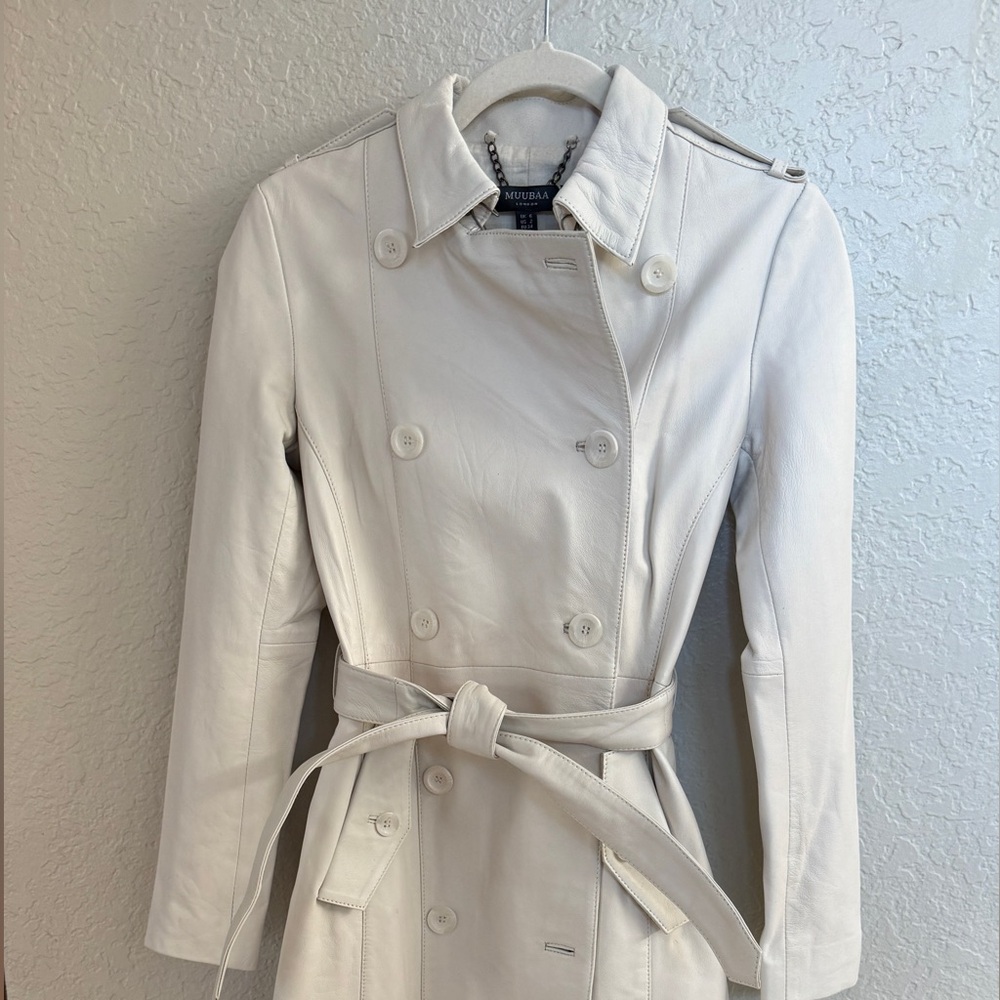 Muubaa London Inga Maxi Length Leather Trench Coat Womens 2 Milk Belted MW1880X